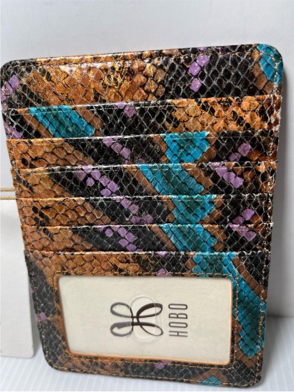 HOBO Multicolor Snake-Print Leather Card & Key Holder — Brown, Teal, Purple